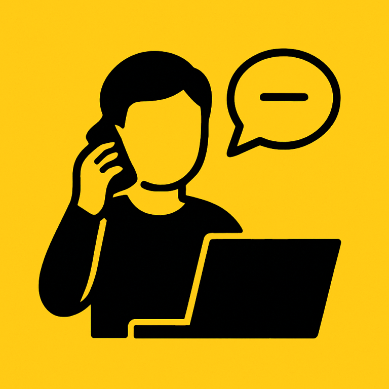 Kontakt aufnehmen Person am Telefon mit einem Laptop, spricht und tippt.